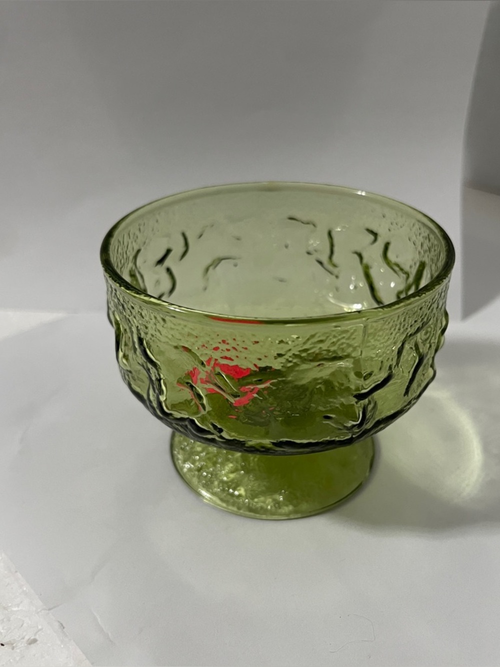 Anchor Hocking, dessert dish Green Textured Glass Pedestal Lido Milano